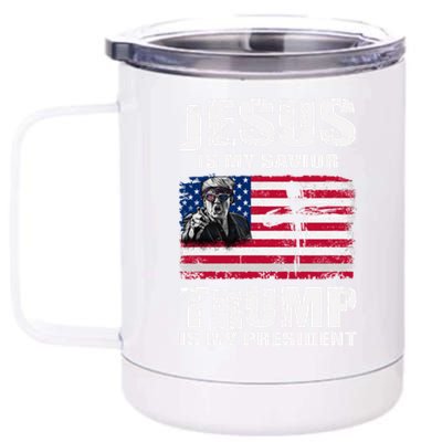 Jesus Is My Savior Trump Is My President Trump 2024 Usa Flag Gift 12 oz Stainless Steel Tumbler Cup