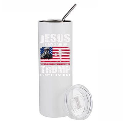 Jesus Is My Savior Trump Is My President Trump 2024 Usa Flag Gift Stainless Steel Tumbler