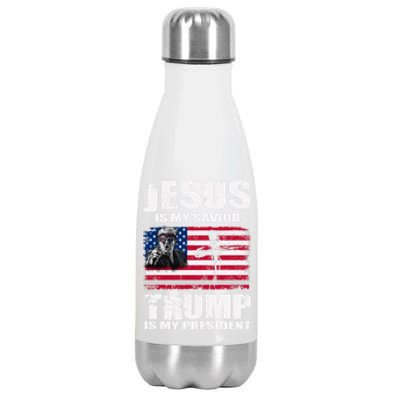 Jesus Is My Savior Trump Is My President Trump 2024 Usa Flag Gift Stainless Steel Insulated Water Bottle