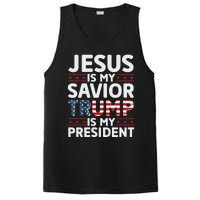 Jesus Is My Savior Trump Is My President 2024 Usa Flag Cross PosiCharge Competitor Tank