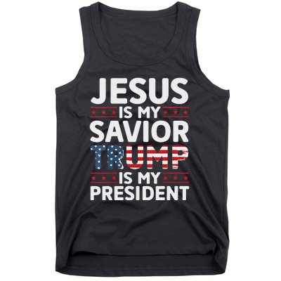 Jesus Is My Savior Trump Is My President 2024 Usa Flag Cross Tank Top