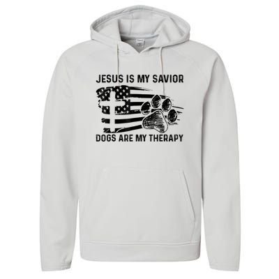 Jesus Is My Savior Dogs Are My Therapy Thanksgiving Day Performance Fleece Hoodie