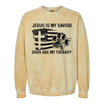 Jesus Is My Savior Dogs Are My Therapy Thanksgiving Day Colorblast Crewneck Sweatshirt