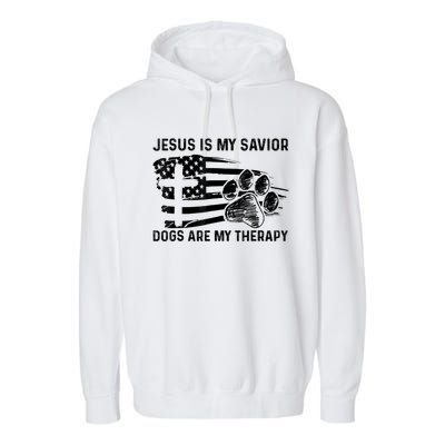 Jesus Is My Savior Dogs Are My Therapy Thanksgiving Day Garment-Dyed Fleece Hoodie