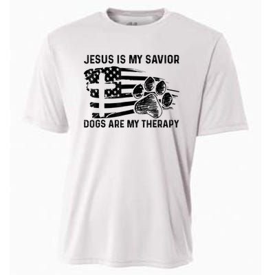 Jesus Is My Savior Dogs Are My Therapy Thanksgiving Day Cooling Performance Crew T-Shirt