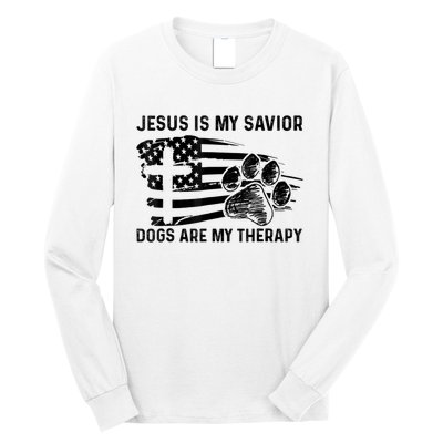 Jesus Is My Savior Dogs Are My Therapy Thanksgiving Day Long Sleeve Shirt