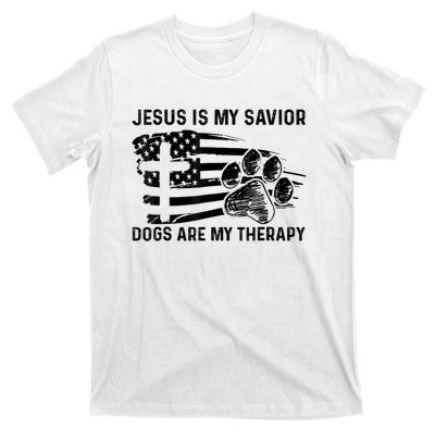 Jesus Is My Savior Dogs Are My Therapy Thanksgiving Day T-Shirt