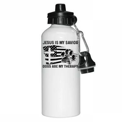 Jesus Is My Savior Dogs Are My Therapy Thanksgiving Day Aluminum Water Bottle 