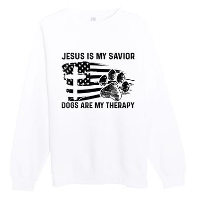 Jesus Is My Savior Dogs Are My Therapy Thanksgiving Day Premium Crewneck Sweatshirt