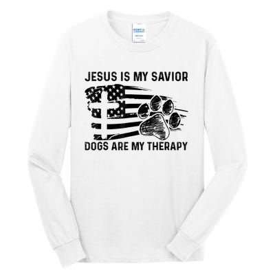 Jesus Is My Savior Dogs Are My Therapy Thanksgiving Day Tall Long Sleeve T-Shirt