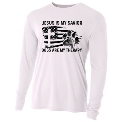 Jesus Is My Savior Dogs Are My Therapy Thanksgiving Day Cooling Performance Long Sleeve Crew