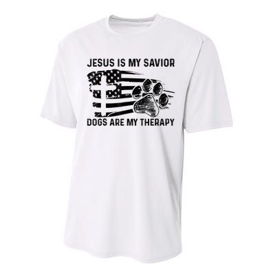 Jesus Is My Savior Dogs Are My Therapy Thanksgiving Day Performance Sprint T-Shirt