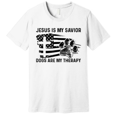 Jesus Is My Savior Dogs Are My Therapy Thanksgiving Day Premium T-Shirt