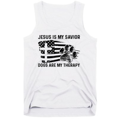 Jesus Is My Savior Dogs Are My Therapy Thanksgiving Day Tank Top