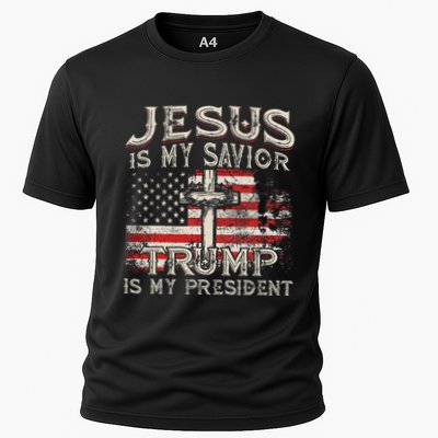 Jesus Is My Savior Trump Is My President American Flag Performance Shirt