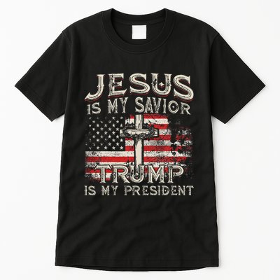 Jesus Is My Savior Trump Is My President American Flag Tall T-Shirt