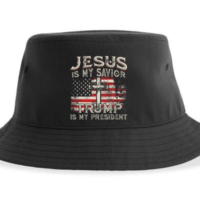 Jesus Is My Savior Trump Is My President American Flag Sustainable Bucket Hat