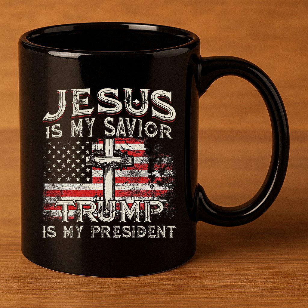 Jesus Is My Savior Trump Is My President American Flag 11oz C Handle Ceramic Mug
