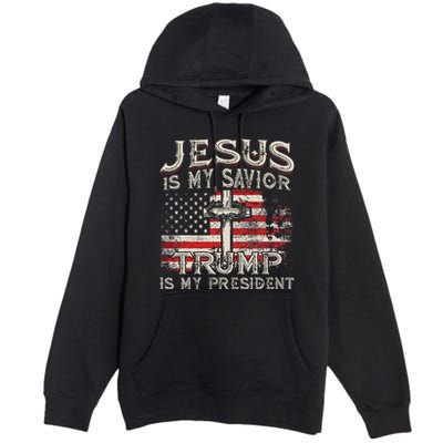 Jesus Is My Savior Trump Is My President American Flag Premium Pullover Hoodie