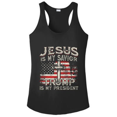 Jesus Is My Savior Trump Is My President American Flag Ladies PosiCharge Competitor Racerback Tank