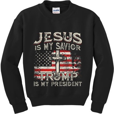 Jesus Is My Savior Trump Is My President American Flag Kids Sweatshirt