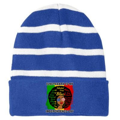 Juneteenth Is My Independence Day Striped Beanie with Solid Band