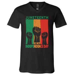 Juneteenth Is My Independence Day Black Queen King Cute Girl V-Neck T-Shirt