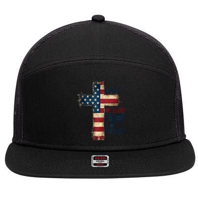 Jesus Is My Savior Trump Is My President Trump 2024 Maga 7 Panel Mesh Trucker Snapback Hat