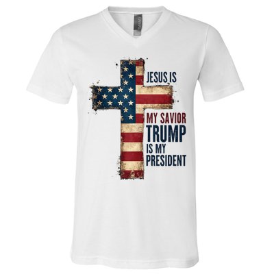 Jesus Is My Savior Trump Is My President Trump 2024 Maga V-Neck T-Shirt