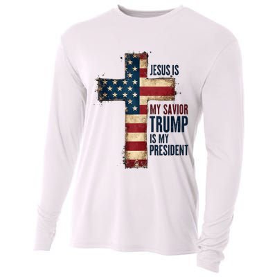Jesus Is My Savior Trump Is My President Trump 2024 Maga Cooling Performance Long Sleeve Crew