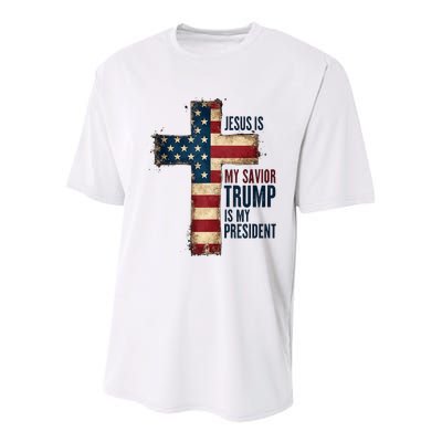 Jesus Is My Savior Trump Is My President Trump 2024 Maga Youth Performance Sprint T-Shirt