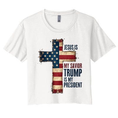 Jesus Is My Savior Trump Is My President Trump 2024 Maga Women's Crop Top Tee