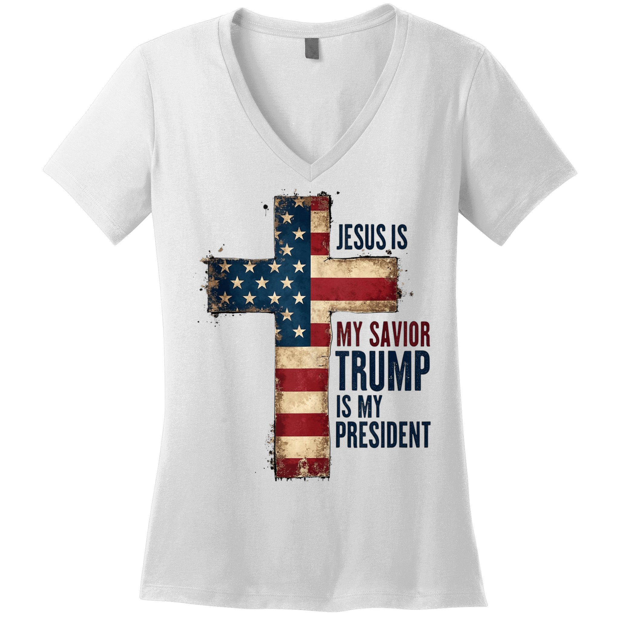 Jesus Is My Savior Trump Is My President Trump 2024 Maga Women's V-Neck T-Shirt
