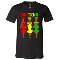 Juneteenth Is My Independence Day Afro Melanin Black Women V-Neck T-Shirt