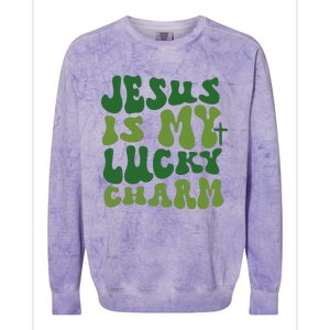 Jesus Is My Lucky Charm Groovy Christian St Patricks Day Colorblast Crewneck Sweatshirt