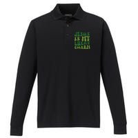 Jesus Is My Lucky Charm Groovy Christian St Patricks Day Performance Long Sleeve Polo