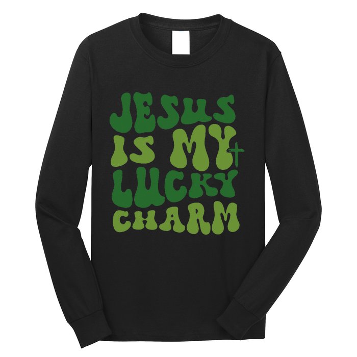 Jesus Is My Lucky Charm Groovy Christian St Patricks Day Long Sleeve Shirt