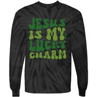 Jesus Is My Lucky Charm Groovy Christian St Patricks Day Tie-Dye Long Sleeve Shirt