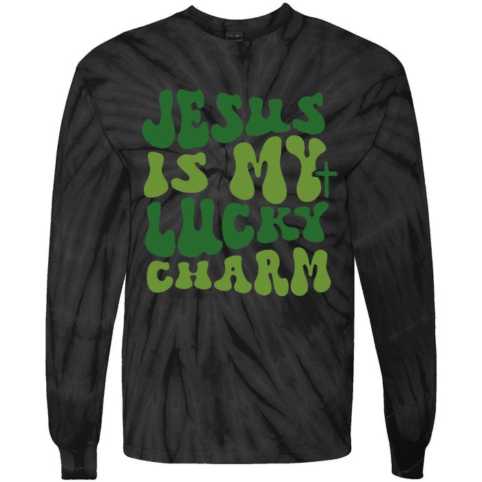 Jesus Is My Lucky Charm Groovy Christian St Patricks Day Tie-Dye Long Sleeve Shirt