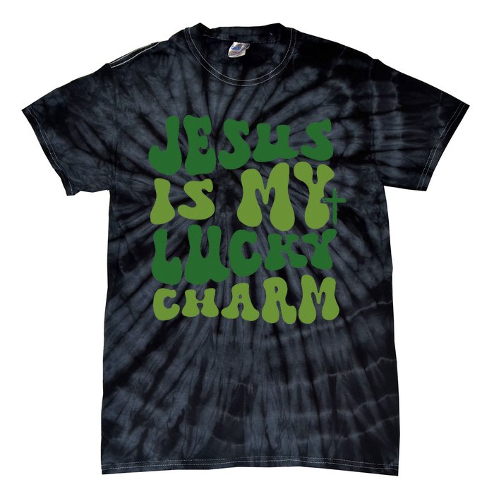 Jesus Is My Lucky Charm Groovy Christian St Patricks Day Tie-Dye T-Shirt