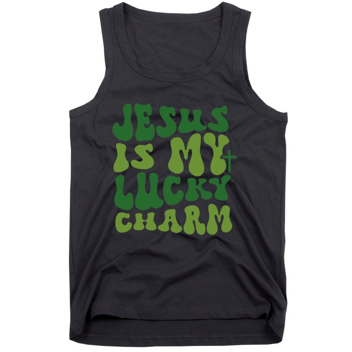 Jesus Is My Lucky Charm Groovy Christian St Patricks Day Tank Top