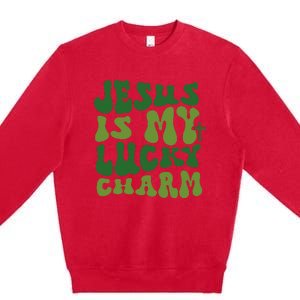 Jesus Is My Lucky Charm Groovy Christian St Patricks Day Premium Crewneck Sweatshirt