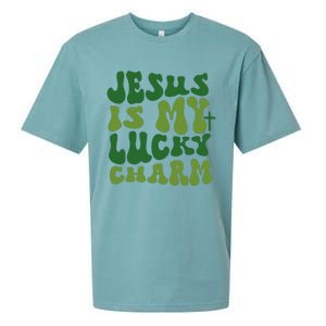 Jesus Is My Lucky Charm Groovy Christian St Patricks Day Sueded Cloud Jersey T-Shirt