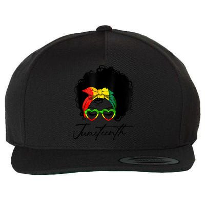 Juneteenth Is My Independence Day Black Messy Bun Funny Gift Wool Snapback Cap