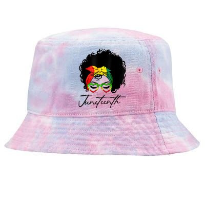 Juneteenth Is My Independence Day Black Messy Bun Funny Gift Tie-Dyed Bucket Hat