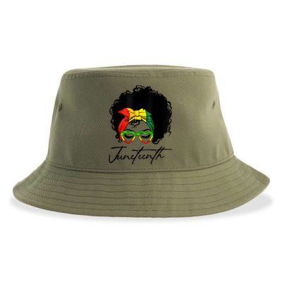 Juneteenth Is My Independence Day Black Messy Bun Funny Gift Sustainable Bucket Hat