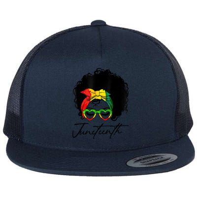 Juneteenth Is My Independence Day Black Messy Bun Funny Gift Flat Bill Trucker Hat