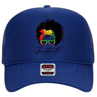 Juneteenth Is My Independence Day Black Messy Bun Funny Gift High Crown Mesh Back Trucker Hat