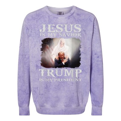 Jesus Is My Savior Trump Is My President Colorblast Crewneck Sweatshirt