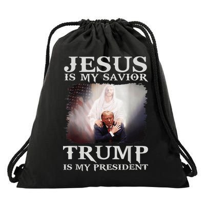 Jesus Is My Savior Trump Is My President Drawstring Bag